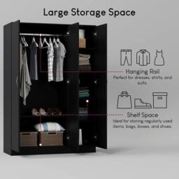 HD Designs Riano 3 Door Wardrobe Storage Organizer in Black - thumbnail 5