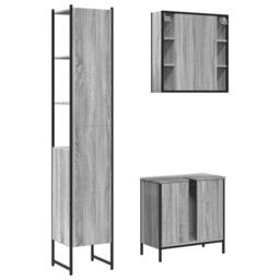 Berkfield Home Stylish 3 Piece Bathroom Cabinet Set Grey Sonoma Engineered Wood - thumbnail 8