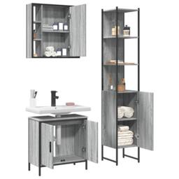 Berkfield Home Stylish 3 Piece Bathroom Cabinet Set Grey Sonoma Engineered Wood - thumbnail 4