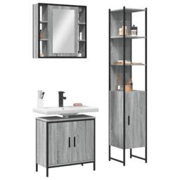 Berkfield Home Stylish 3 Piece Bathroom Cabinet Set Grey Sonoma Engineered Wood - thumbnail 2