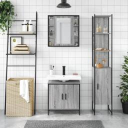 Berkfield Home Stylish 3 Piece Bathroom Cabinet Set Grey Sonoma Engineered Wood - thumbnail 1