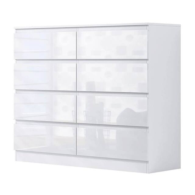 FLAVORA 8 Drawer White Gloss Chest of Drawers Large Modern Bedroom No Handle - Size: 100 cm x 15 cm - image 1