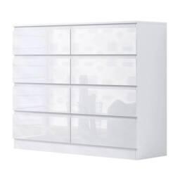 FLAVORA 8 Drawer White Gloss Chest of Drawers Large Modern Bedroom No Handle - Size: 100 cm x 15 cm - thumbnail 1