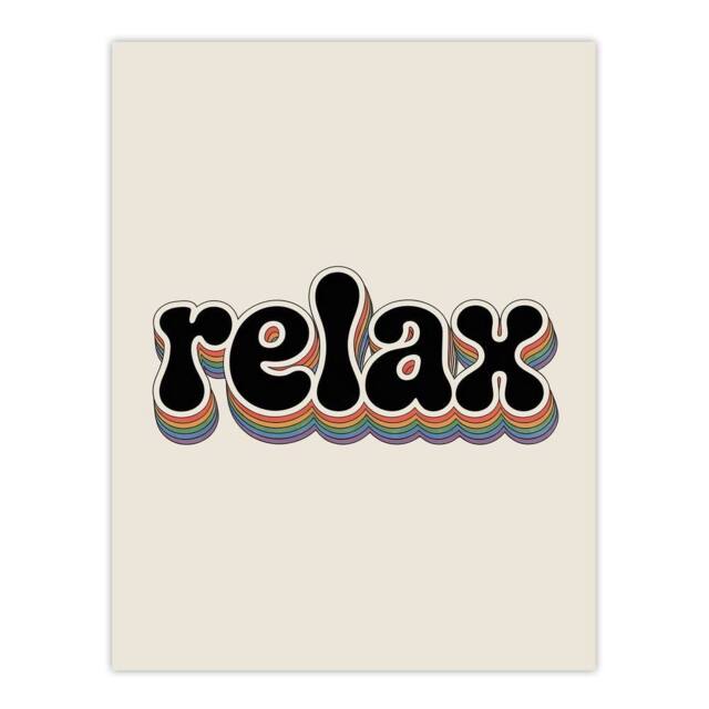 "Artery8 Relax Colourful Retro Rainbow Font Typography Wall Art Print in Beige - Size: W12"" x H16""" - image 1