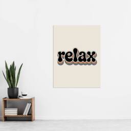 "Artery8 Relax Colourful Retro Rainbow Font Typography Wall Art Print in Beige - Size: W12"" x H16""" - thumbnail 4