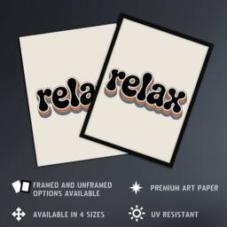 "Artery8 Relax Colourful Retro Rainbow Font Typography Wall Art Print in Beige - Size: W12"" x H16""" - thumbnail 2