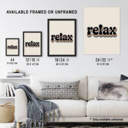 "Artery8 Relax Colourful Retro Rainbow Font Typography Wall Art Print in Beige - Size: W12"" x H16""" - thumbnail 3