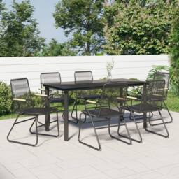 Berkfield Home 7 Piece Garden Dining Set Black PVC Rattan - thumbnail 2