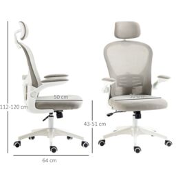 VINSETTO Mesh Office Chair with Headrest, 4D Lumbar Support, Flip-up Arm in Grey - thumbnail 3