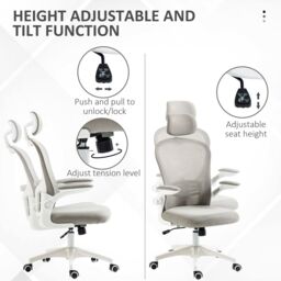VINSETTO Mesh Office Chair with Headrest, 4D Lumbar Support, Flip-up Arm in Grey - thumbnail 4