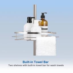 Dprodo Adjustable Stainless Steel Corner Shower Tension Pole in Silver - thumbnail 3