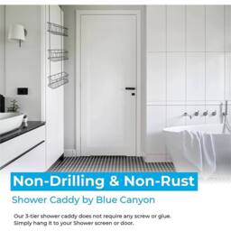 Nordara 3 Tier No Drill Metal Shower Caddy Non-Rusting Wall Mount Bathroom in Grey - thumbnail 6