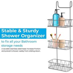Nordara 3 Tier No Drill Metal Shower Caddy Non-Rusting Wall Mount Bathroom in Grey - thumbnail 2
