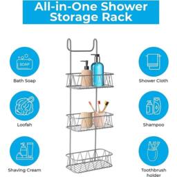Nordara 3 Tier No Drill Metal Shower Caddy Non-Rusting Wall Mount Bathroom in Grey - thumbnail 5