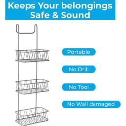 Nordara 3 Tier No Drill Metal Shower Caddy Non-Rusting Wall Mount Bathroom in Grey - thumbnail 4