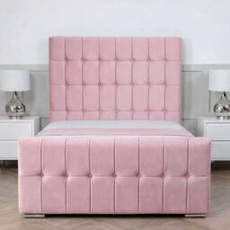 Living Comfort Bedz Belmont Plush Velvet Upholstered Bed Slatted Base - 48 Inch Headboard in Pink - Size: Small Double - thumbnail 2