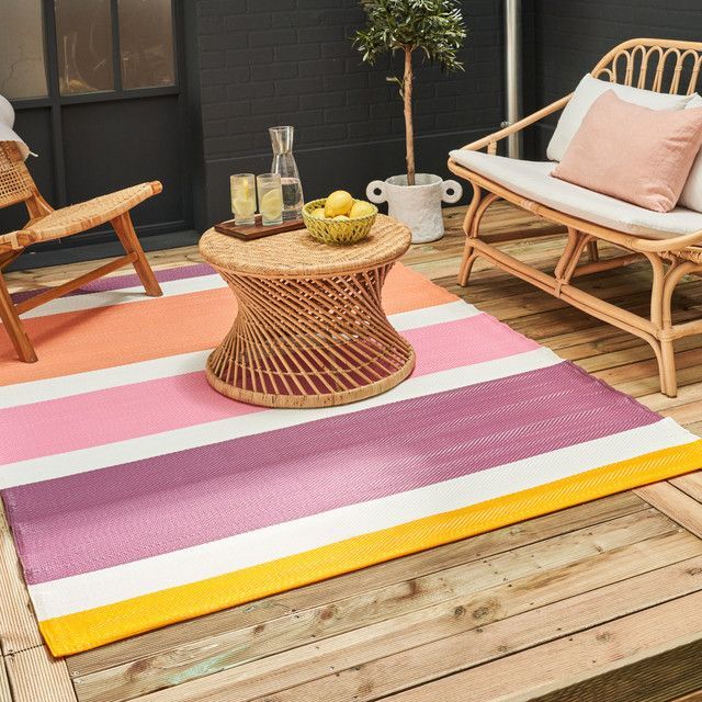 THE RUGS Reversible Weatherproof Outdoor Garden Patio Rug Striped Rainbow 1030 in Pink - Size: 180 cm x 270 cm - image 1
