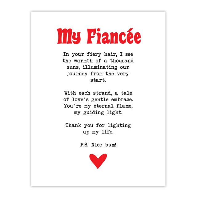 "Artery8 Love Poem Ginger Fiancée Romantic Funny Wall Art Print in White - Size: W18"" x H24""" - image 1