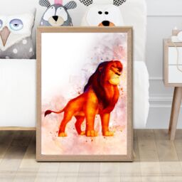 ARTZE Mufasa Watercolour Lion King Framed Print SIZE: A3 with Oak Frame in Red - thumbnail 2