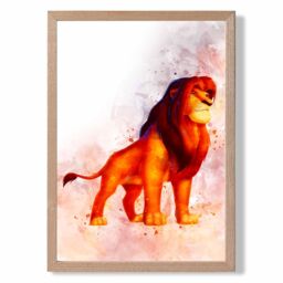 ARTZE Mufasa Watercolour Lion King Framed Print SIZE: A3 with Oak Frame in Red - thumbnail 1