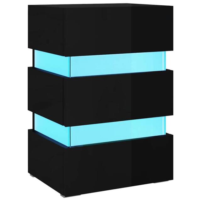 Berkfield Home LED Bedside Cabinet High Gloss Black 45x35x67 cm Engineered Wood - Size: 45 x 35 x 67 cm - image 1