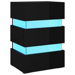 Berkfield Home LED Bedside Cabinet High Gloss Black 45x35x67 cm Engineered Wood - Size: 45 x 35 x 67 cm - thumbnail 1