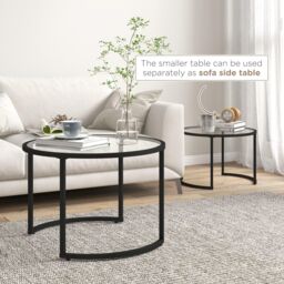 HOMCOM Nesting Coffee Table Set of 2 Round Side Tables for Living Room in Black - thumbnail 5