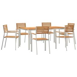 Berkfield Home 7 Piece Garden Dining Set Solid Wood Teak in Brown - thumbnail 2