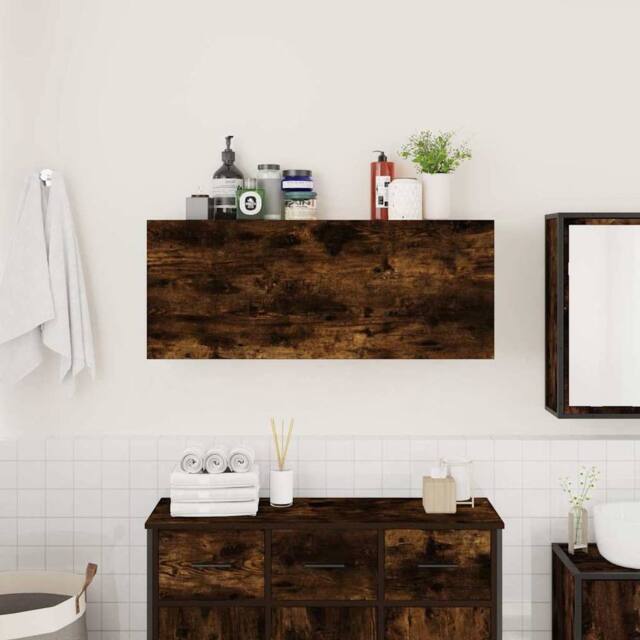 Berkfield Home Decorative Bathroom Wall Cabinet Smoked Oak 100x25x40 cm Engineer in Brown - Size: 100 x 25 x 40 cm - image 1