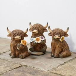 Garden Greatness Trio Highland Cow Garden Ornaments in Brown - Size: 3 Pack - thumbnail 1