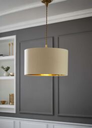 ValueLights Reni Beige with Metallic Gold Inner Easy Fit Drum Ceiling Lamp Shade - Size: Large - thumbnail 1