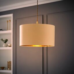 ValueLights Reni Beige with Metallic Gold Inner Easy Fit Drum Ceiling Lamp Shade - Size: Large - thumbnail 3