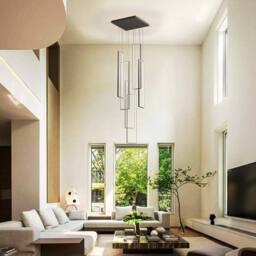 Garwarm 6Light Unique Rectangle LED Dimmable Pendant Long Staircase Chandelier in Black - thumbnail 7