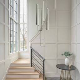 Garwarm 6Light Unique Rectangle LED Dimmable Pendant Long Staircase Chandelier in Black - thumbnail 3