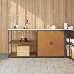 Berkfield Home with Shelf with Storage with Door Adjustable 2 pcs Rusty Weathering steel in Brown - thumbnail 1