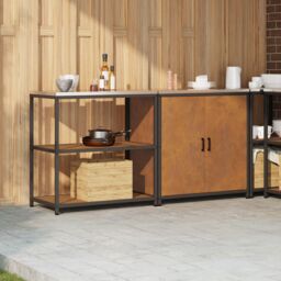 Berkfield Home with Shelf with Storage with Door Adjustable 2 pcs Rusty Weathering steel in Brown - thumbnail 4
