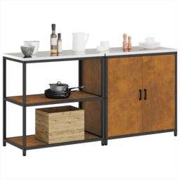 Berkfield Home with Shelf with Storage with Door Adjustable 2 pcs Rusty Weathering steel in Brown - thumbnail 3