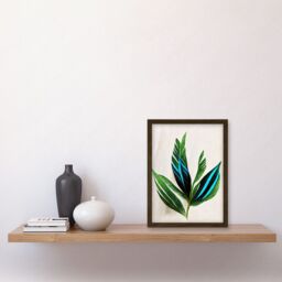 Artery8 Tropical Plant Feathery Leaves Green Turquoise Simple Botanical Illustration Artwork Framed Wall Art Print A4 in Brown - thumbnail 2