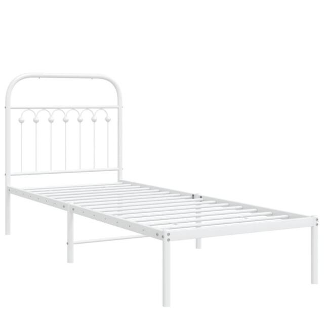 Berkfield Home Metal Bed Frame without Mattress with Headboard White 75x190cm - Size: 75x190 cm - image 1