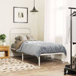 Berkfield Home Metal Bed Frame without Mattress with Headboard White 75x190cm - Size: 75x190 cm - thumbnail 2