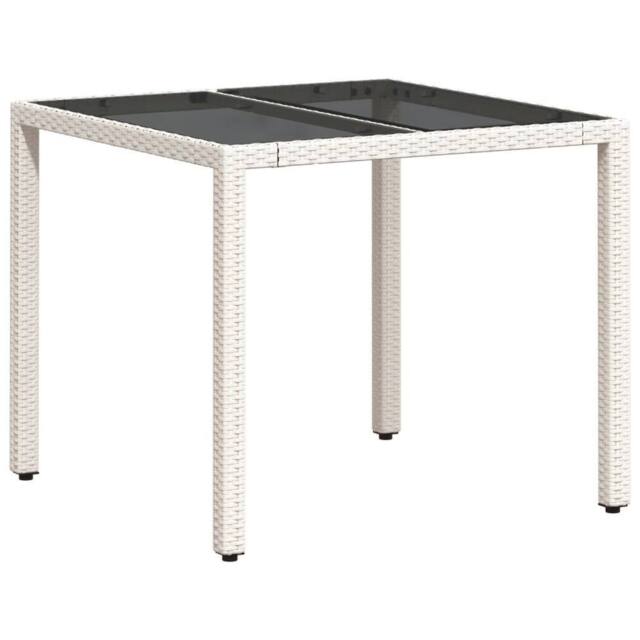 Berkfield Home Garden Table with Glass Top White 90x90x75 cm Poly Rattan - Size: 90 x 90 x 75 cm - image 1