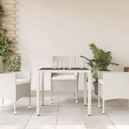 Berkfield Home Garden Table with Glass Top White 90x90x75 cm Poly Rattan - Size: 90 x 90 x 75 cm - thumbnail 3