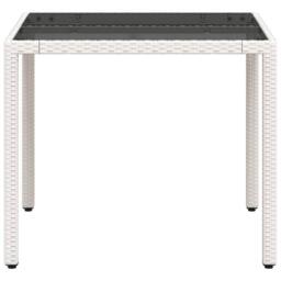 Berkfield Home Garden Table with Glass Top White 90x90x75 cm Poly Rattan - Size: 90 x 90 x 75 cm - thumbnail 6