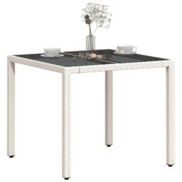 Berkfield Home Garden Table with Glass Top White 90x90x75 cm Poly Rattan - Size: 90 x 90 x 75 cm - thumbnail 4