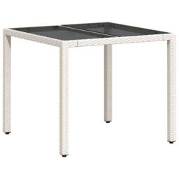Berkfield Home Garden Table with Glass Top White 90x90x75 cm Poly Rattan - Size: 90 x 90 x 75 cm - thumbnail 1