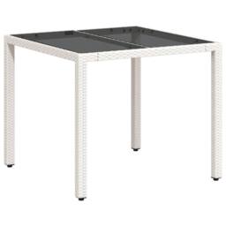 Berkfield Home Garden Table with Glass Top White 90x90x75 cm Poly Rattan - Size: 90 x 90 x 75 cm - thumbnail 7
