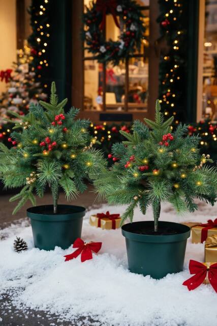 Living and Home Pack of 2 Artificial Christmas Tree Urn Filler Decoration in Green - image 1