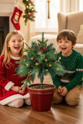 Living and Home Pack of 2 Artificial Christmas Tree Urn Filler Decoration in Green - thumbnail 2