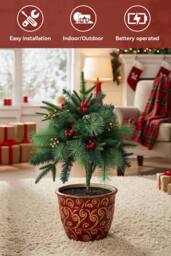 Living and Home Pack of 2 Artificial Christmas Tree Urn Filler Decoration in Green - thumbnail 3