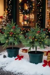 Living and Home Pack of 2 Artificial Christmas Tree Urn Filler Decoration in Green - thumbnail 1